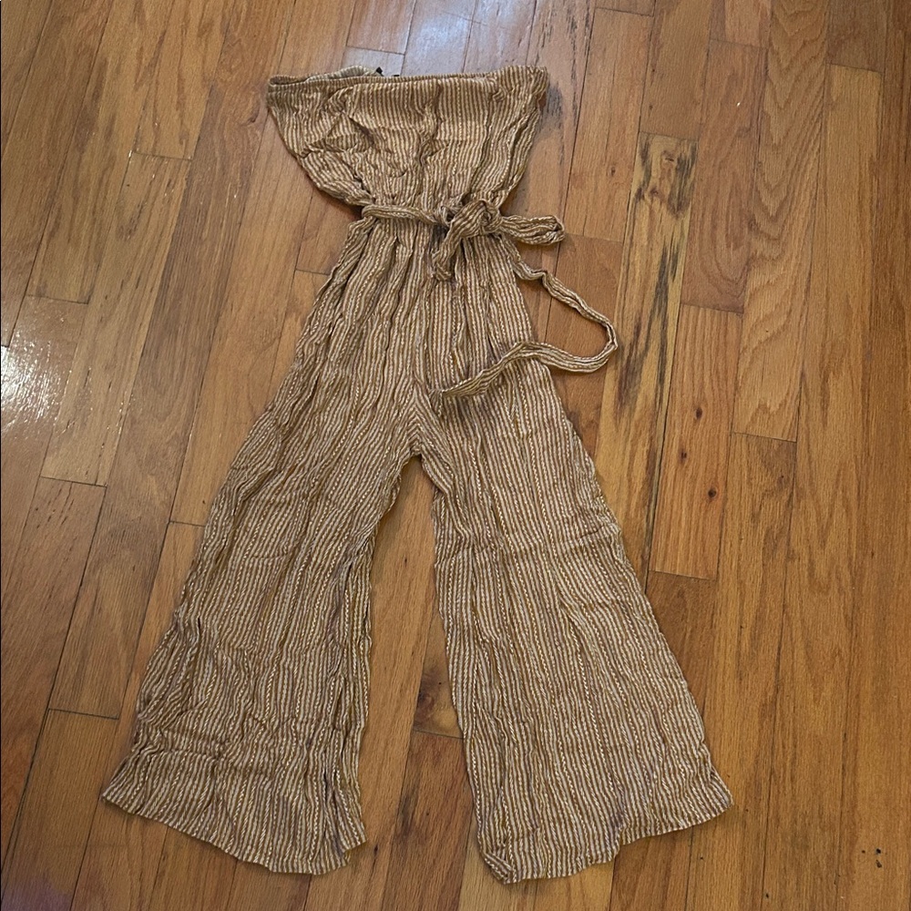 Simple Brown Striped Wide Leg Jumpsuit